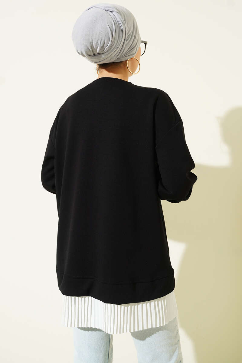 Loycha Tunic with Plissé Hem - Black
