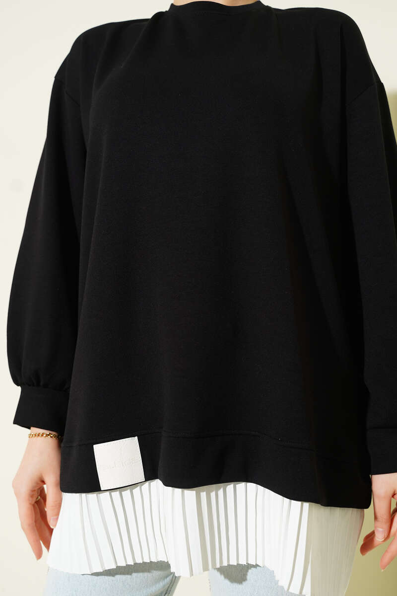 Loycha Tunic with Plissé Hem - Black