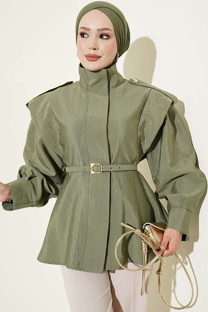 Jacket with Epaulettes and Concealed Buttons - Green