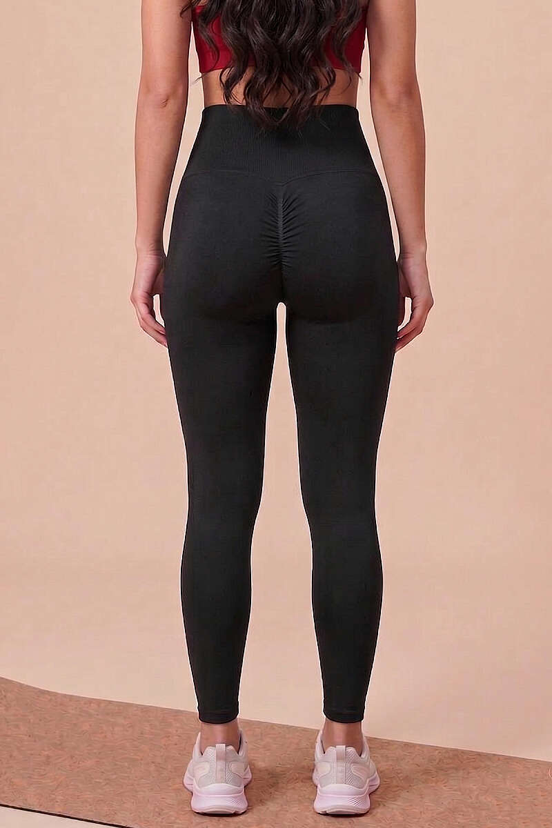 Scrunch-Back Sports Leggings - Black