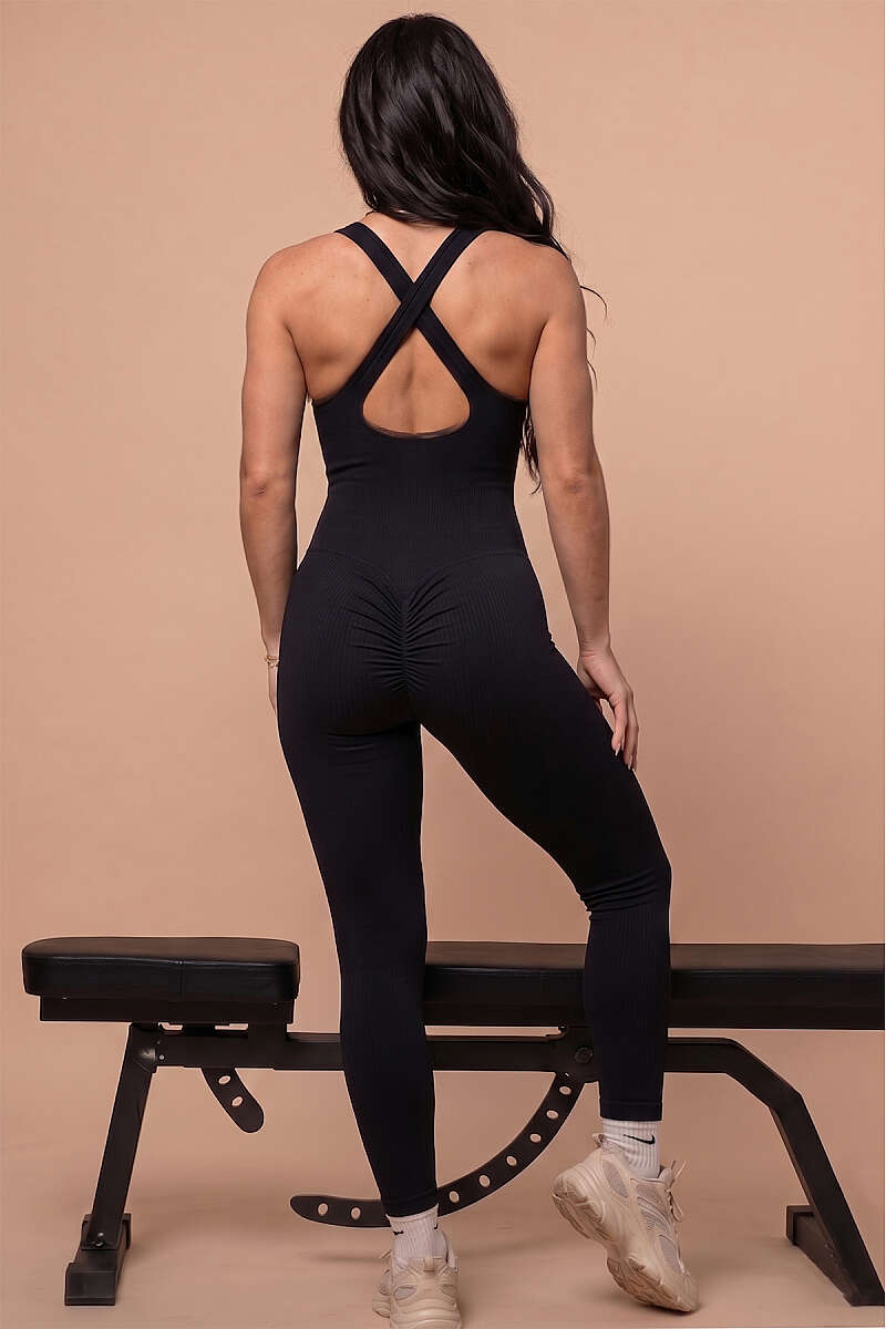 Scrunch-Back Legging Jumpsuit - Black