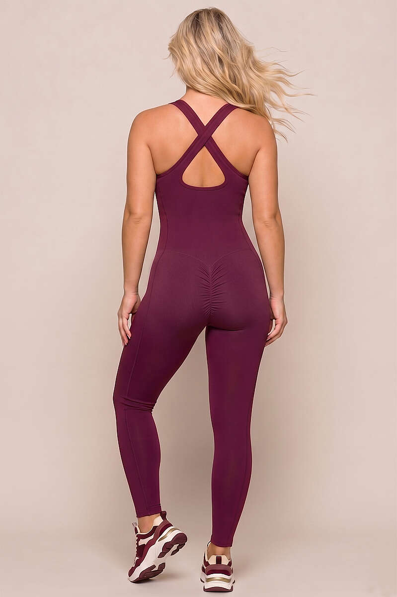 Scrunch-Back Legging Jumpsuit - Cherry