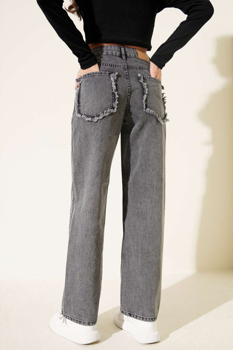 Jeans with Tasselled Back Pockets - Smoke Grey