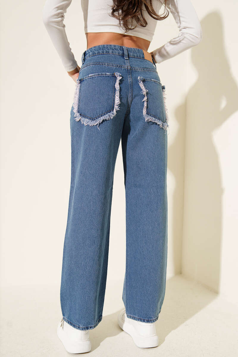 Jeans with Tasselled Back Pockets - Classic Denim