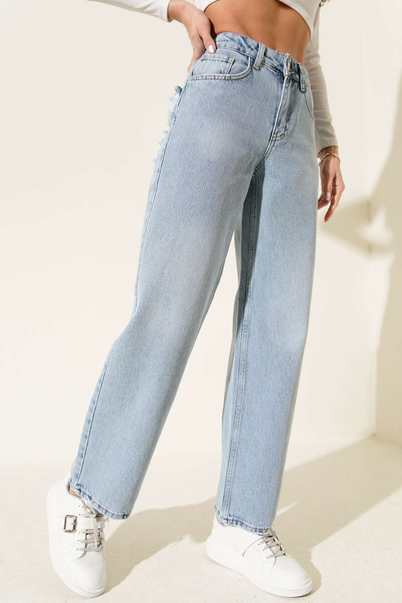 Jeans with Tasselled Back Pockets - Denim Blue