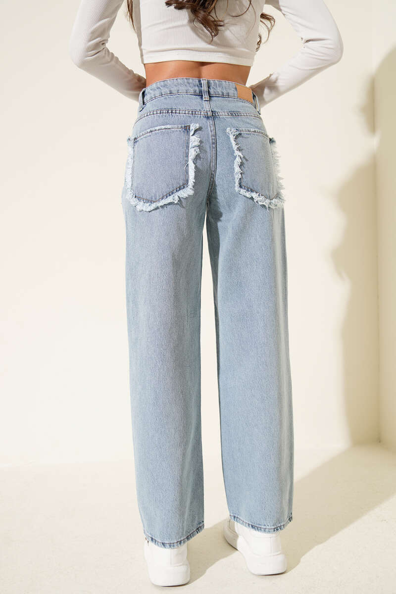 Jeans with Tasselled Back Pockets - Denim Blue