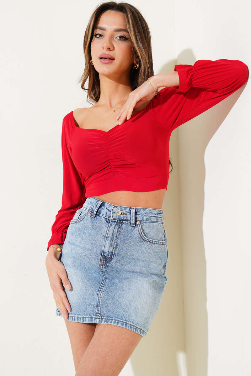 Denim Mini Skirt with Back Pockets - Light Wash