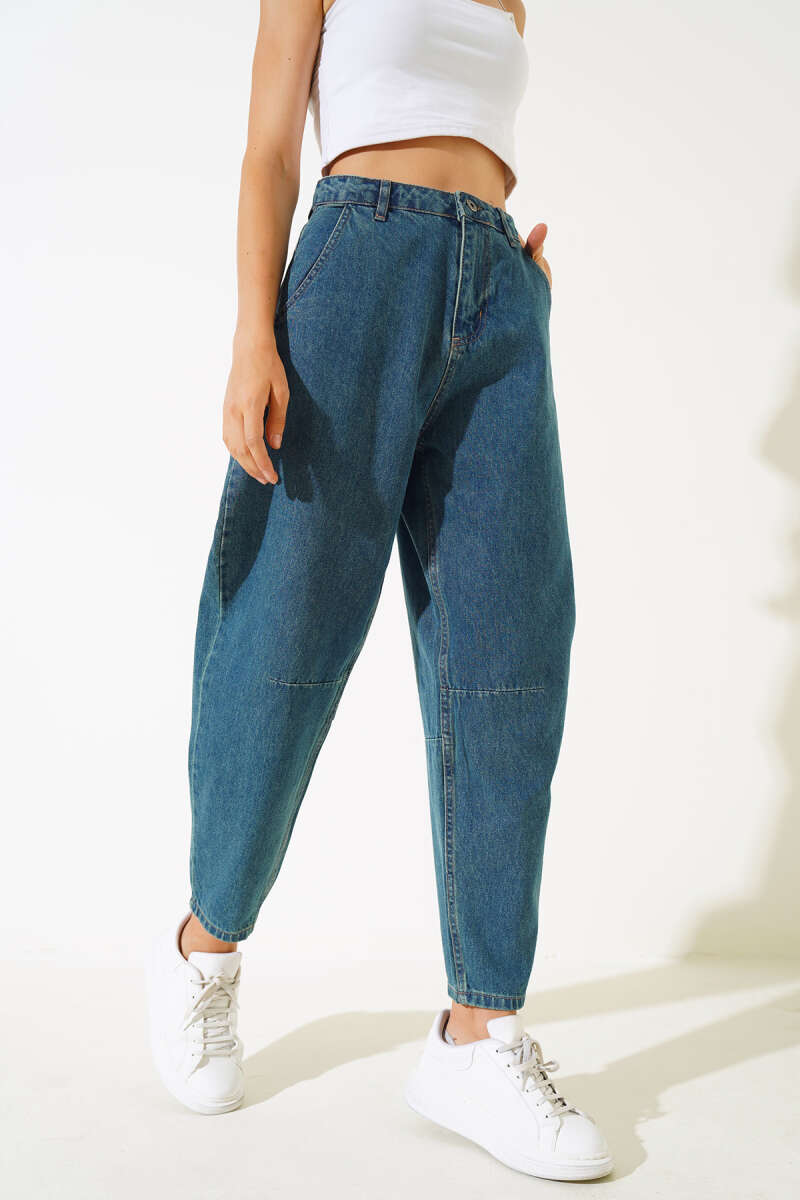 Jeans with Back Buckle and Knee Darts - Green Tint