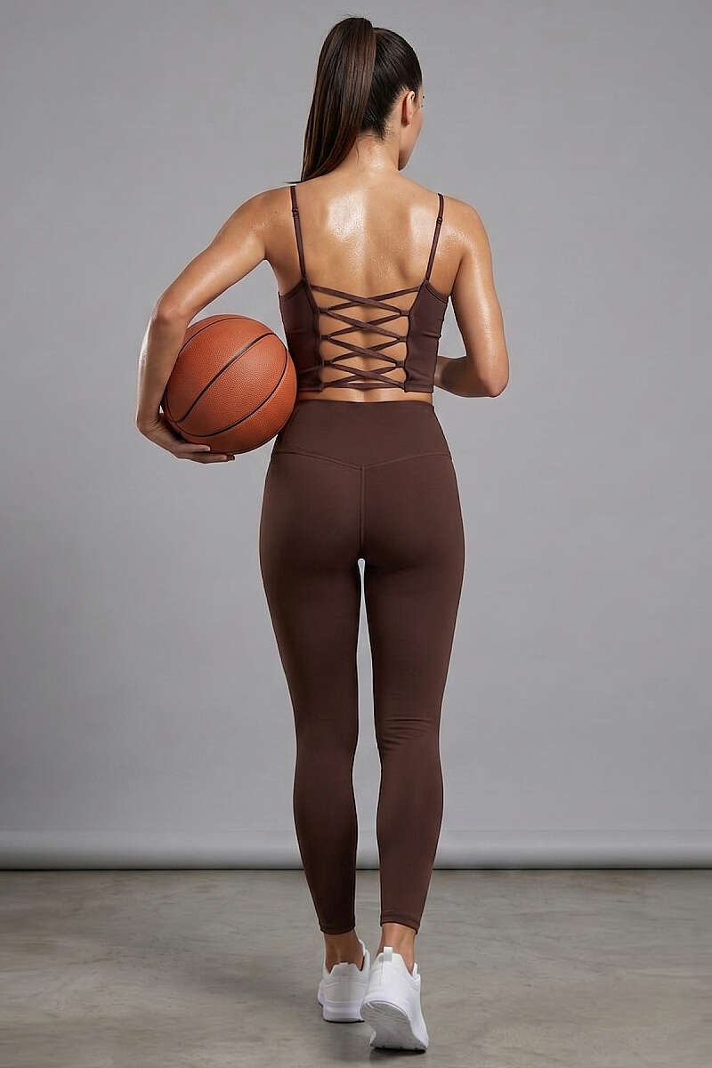 Crop Top with Criss-Cross Elastic Back - Brown
