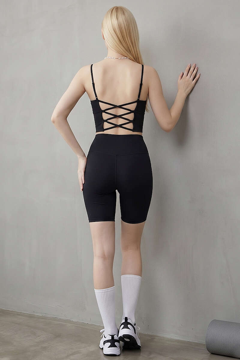 Crop Top with Criss-Cross Elastic Back - Black