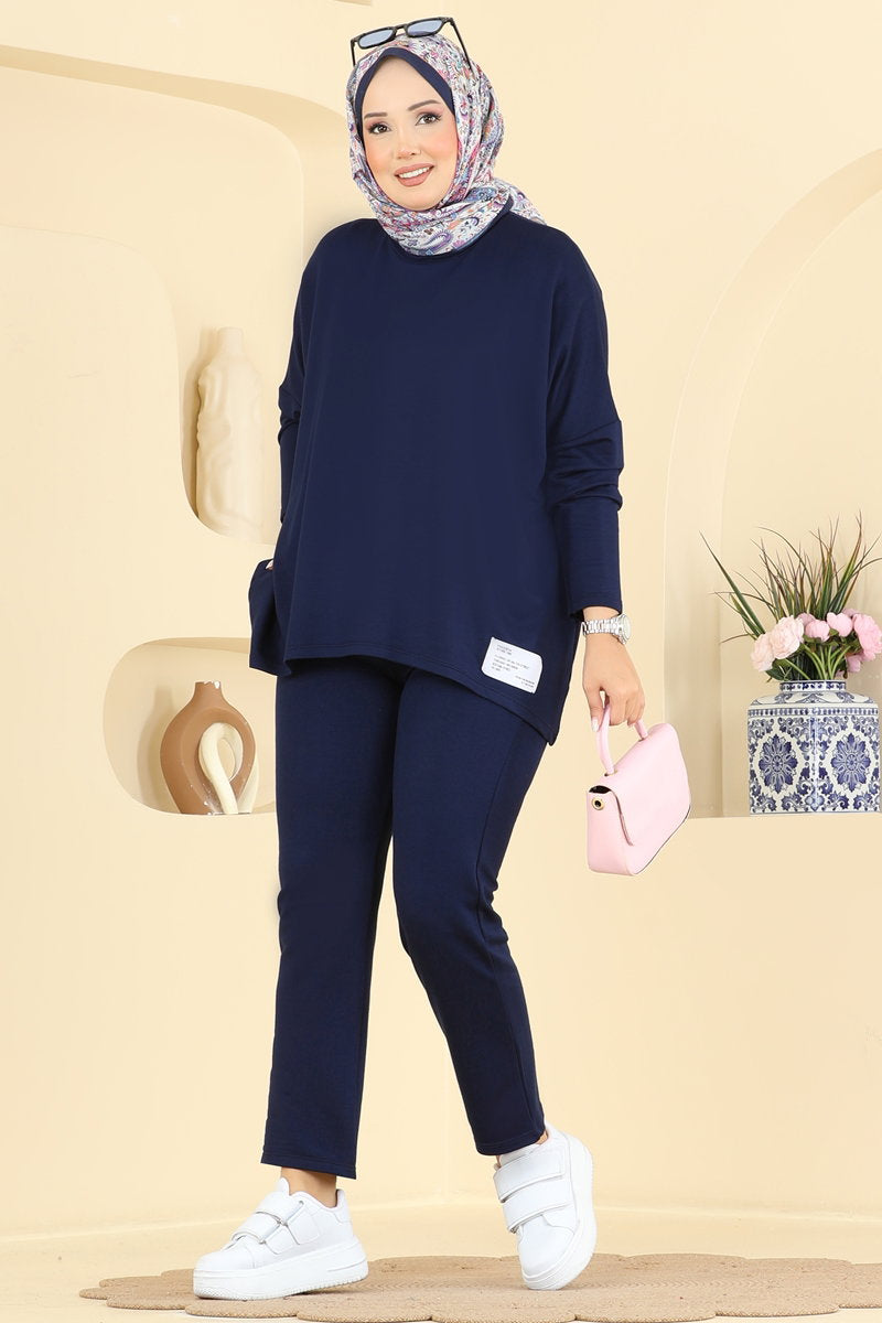 Tunic and Trouser Set with Emblem - Navy