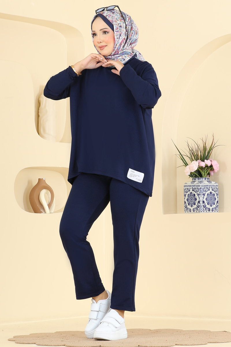 Tunic and Trouser Set with Emblem - Navy
