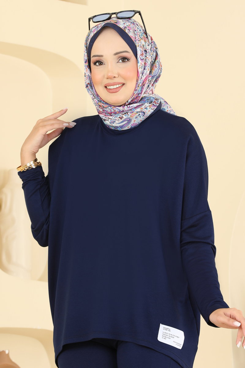 Tunic and Trouser Set with Emblem - Navy