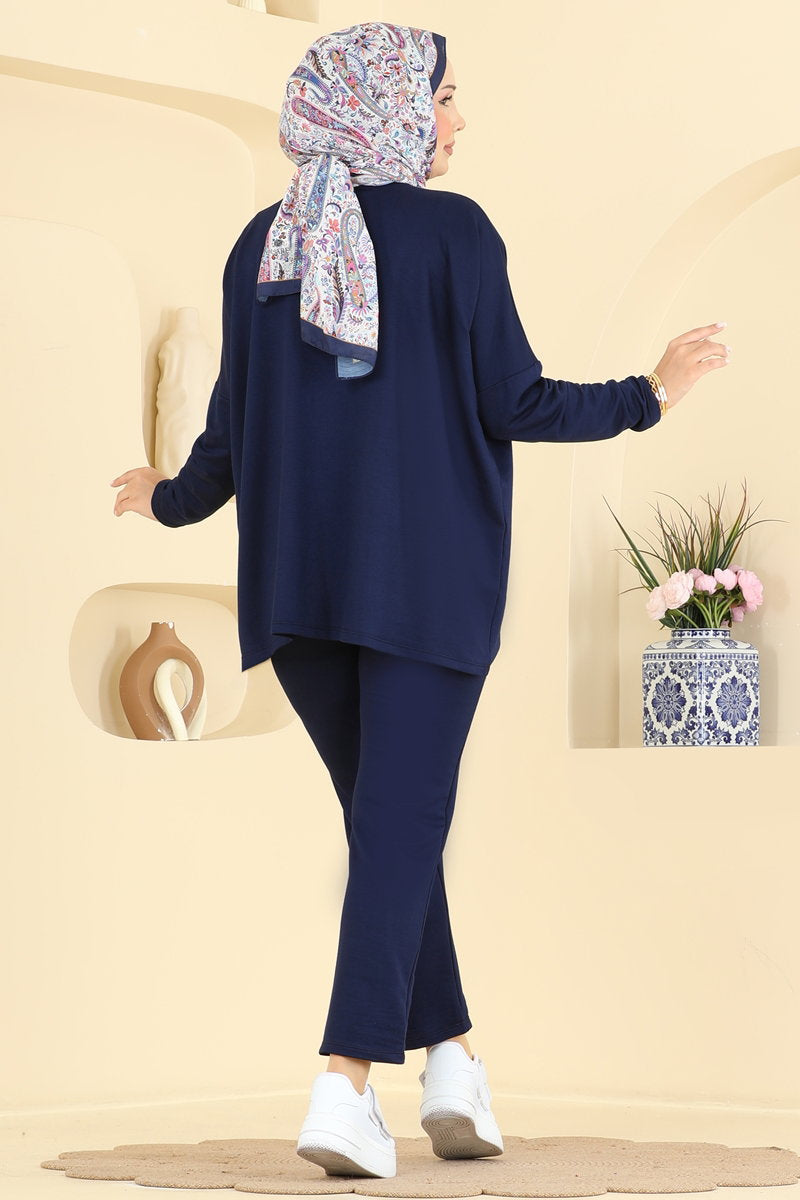 Tunic and Trouser Set with Emblem - Navy