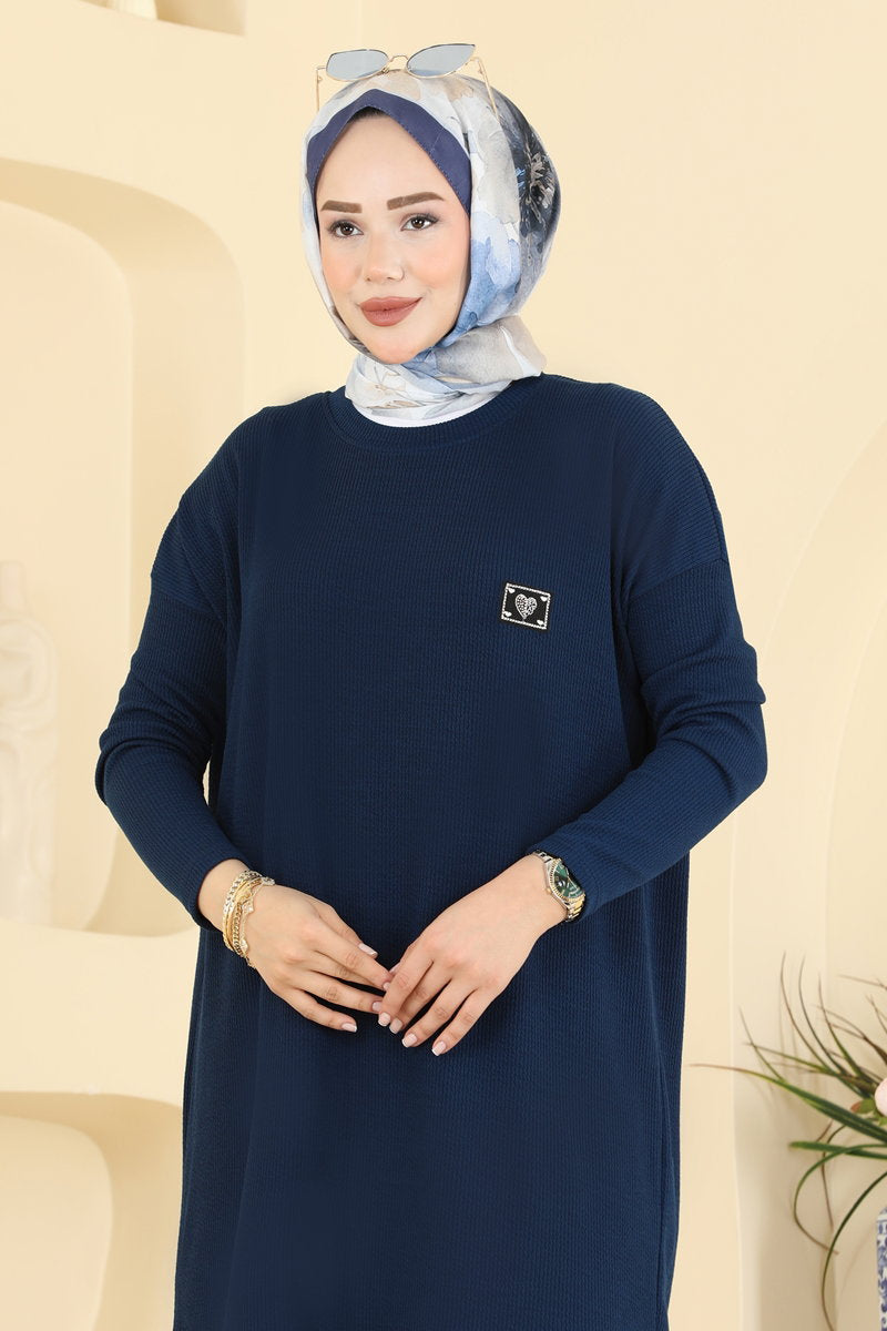 Twisted Knit Two-Piece Set with Emblem - Navy