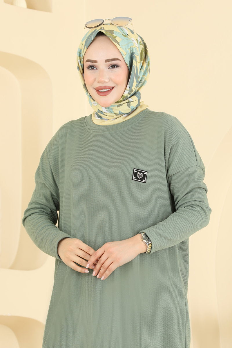 Twisted Knit Two-Piece Set with Emblem - Mint