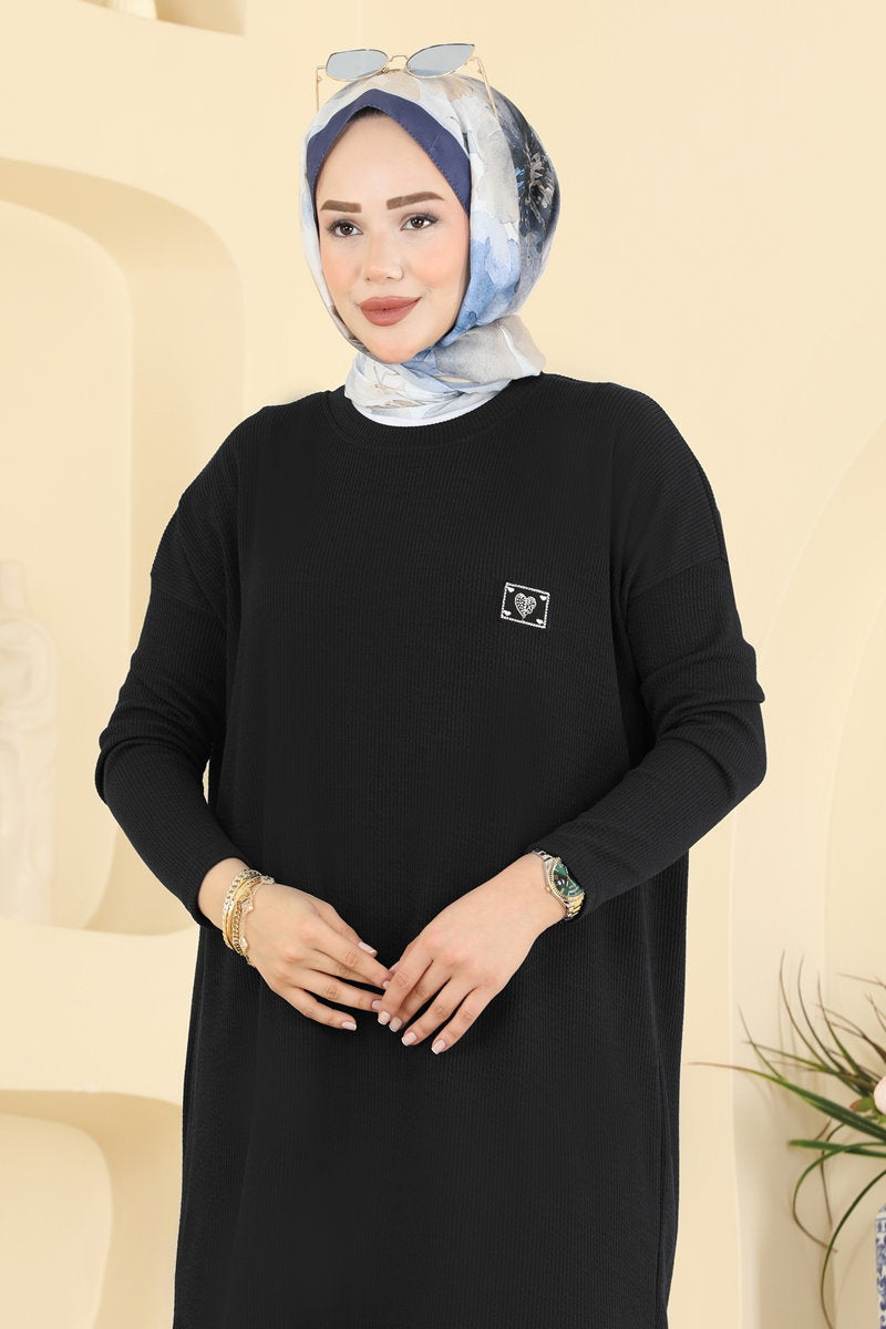 Twisted Knit Two-Piece Set with Emblem - Black