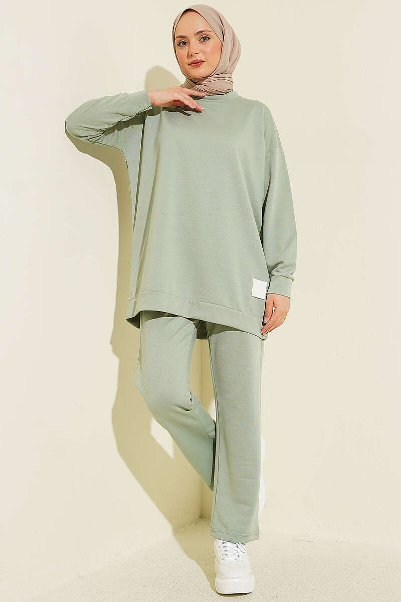 Basic Two-Piece Set with Emblem - Almond Green