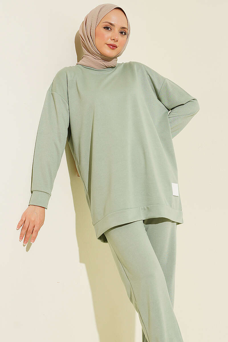 Basic Two-Piece Set with Emblem - Almond Green