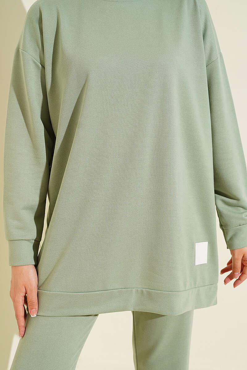 Basic Two-Piece Set with Emblem - Almond Green