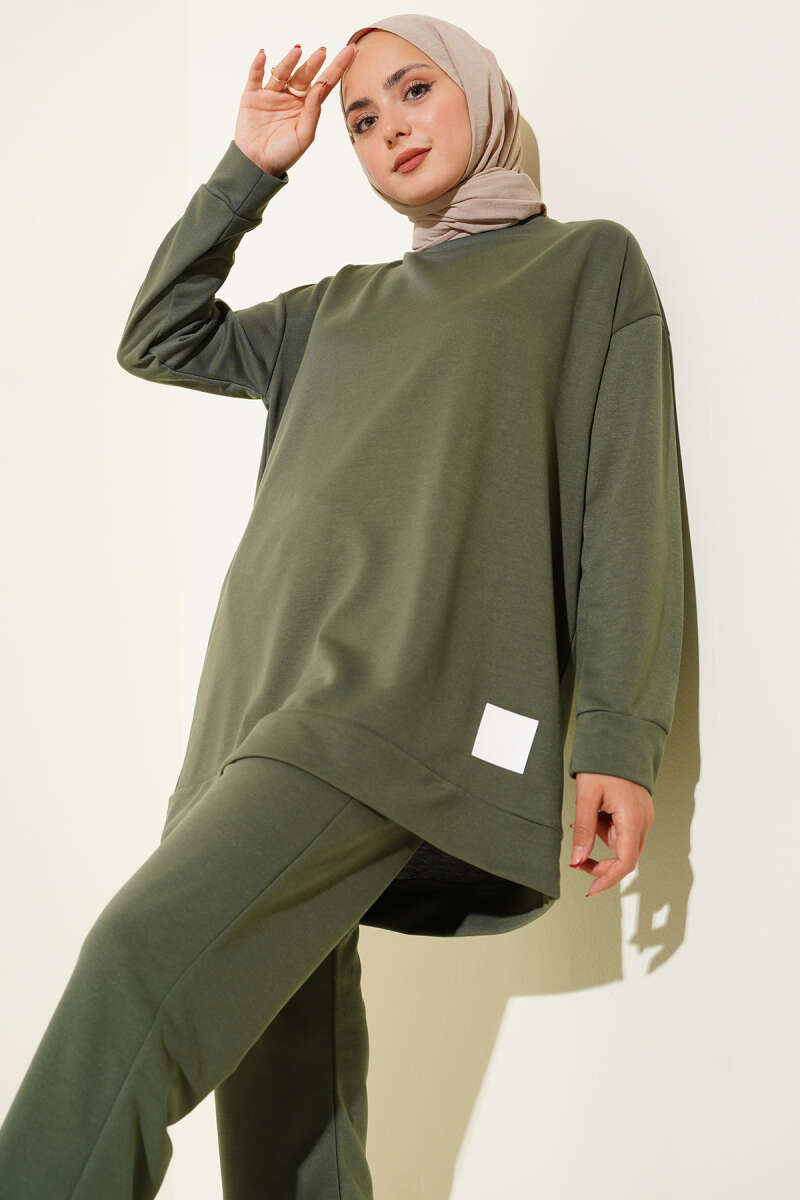 Basic Two-Piece Set with Emblem - Khaki