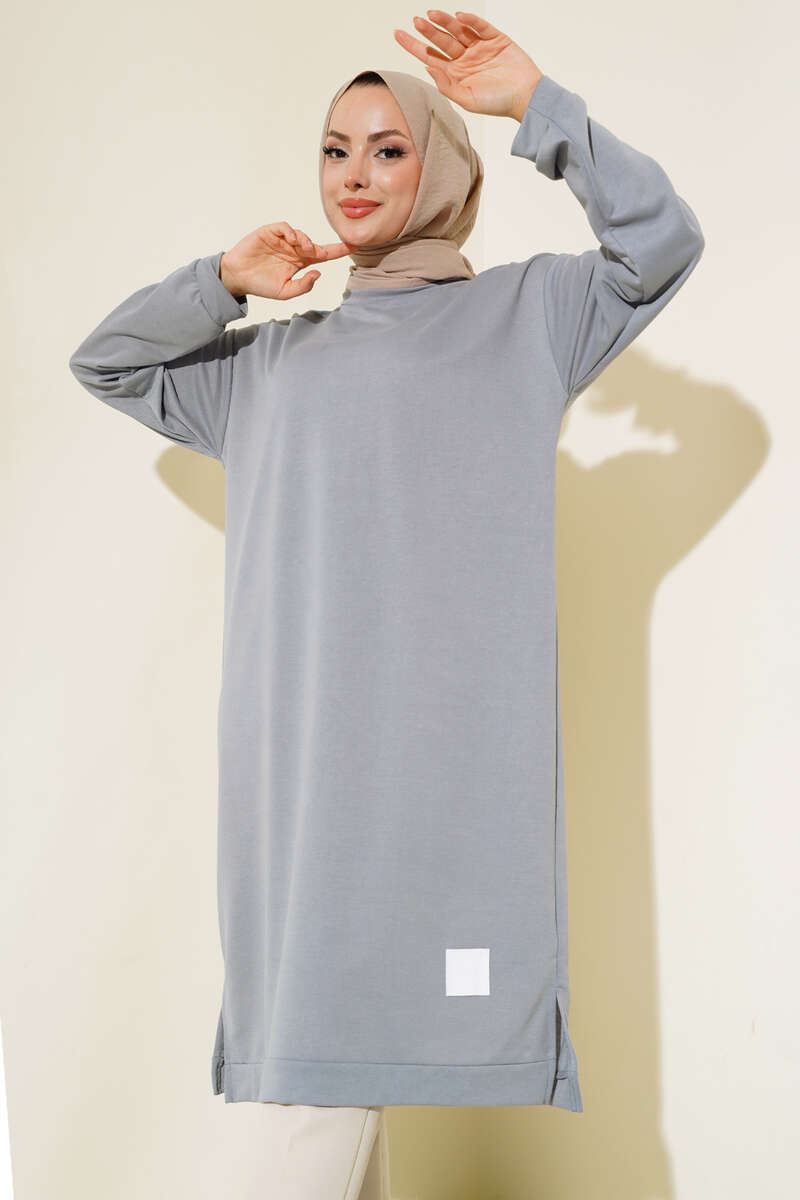 Long Tunic with Badge Detail - Grey