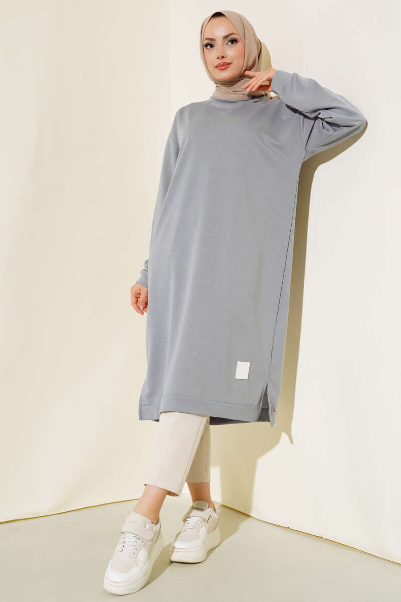 Long Tunic with Badge Detail - Grey