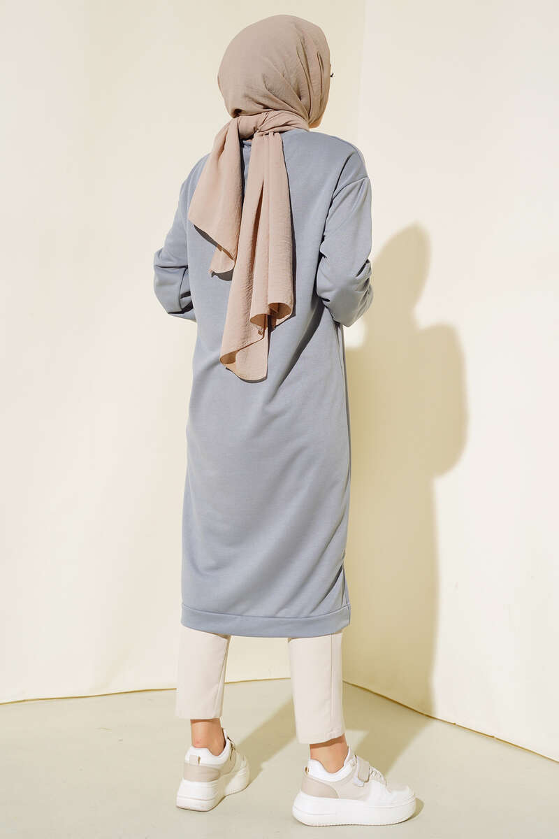 Long Tunic with Badge Detail - Grey