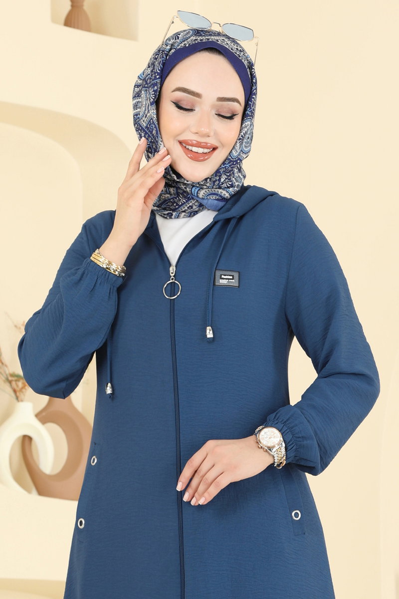 Relaxed Aerobin Cape Coat with Emblem - Light Indigo