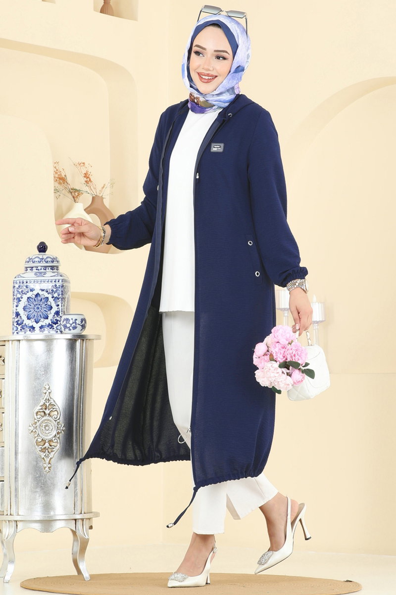Relaxed Aerobin Cape Coat with Emblem - Light Navy