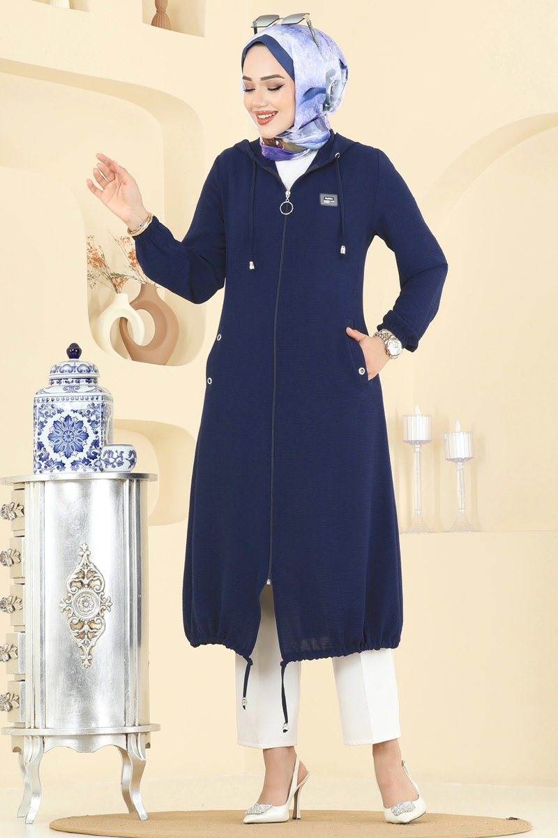 Relaxed Aerobin Cape Coat with Emblem - Light Navy