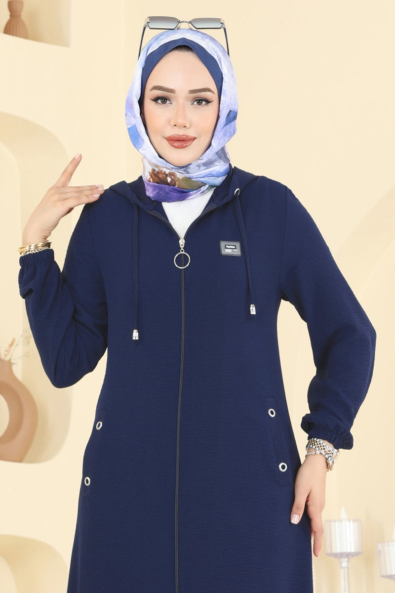 Relaxed Aerobin Cape Coat with Emblem - Light Navy