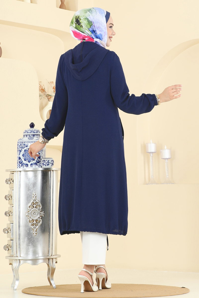 Relaxed Aerobin Cape Coat with Emblem - Light Navy