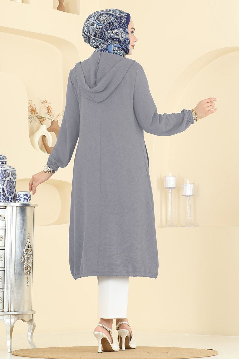 Relaxed Aerobin Cape Coat with Emblem - Grey
