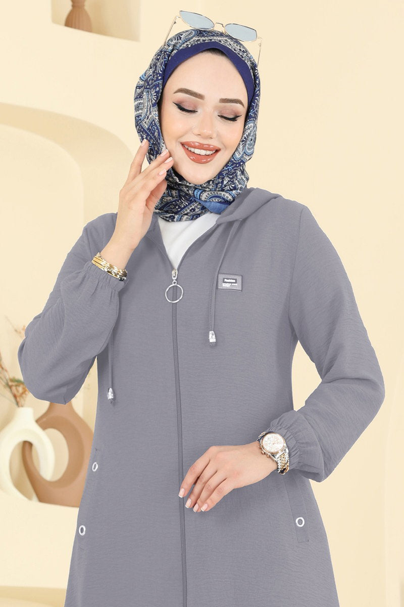 Relaxed Aerobin Cape Coat with Emblem - Grey
