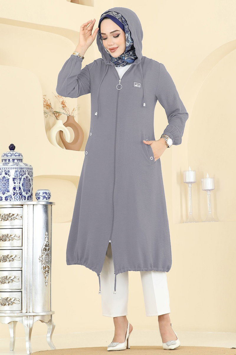 Relaxed Aerobin Cape Coat with Emblem - Grey