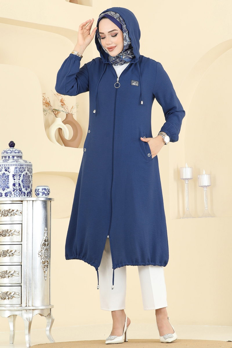 Relaxed Aerobin Cape Coat with Emblem - Indigo