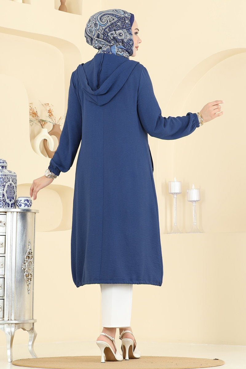 Relaxed Aerobin Cape Coat with Emblem - Indigo