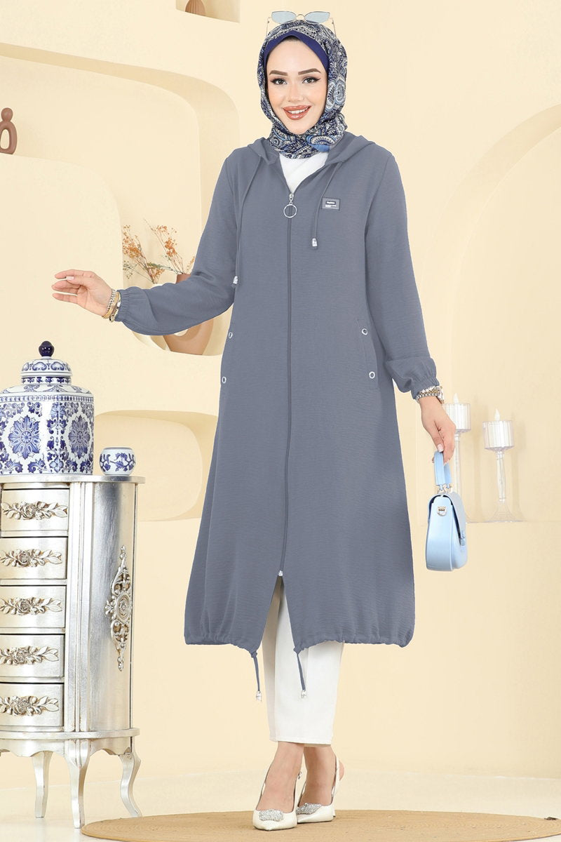 Relaxed Aerobin Cape Coat with Emblem - Dark Grey