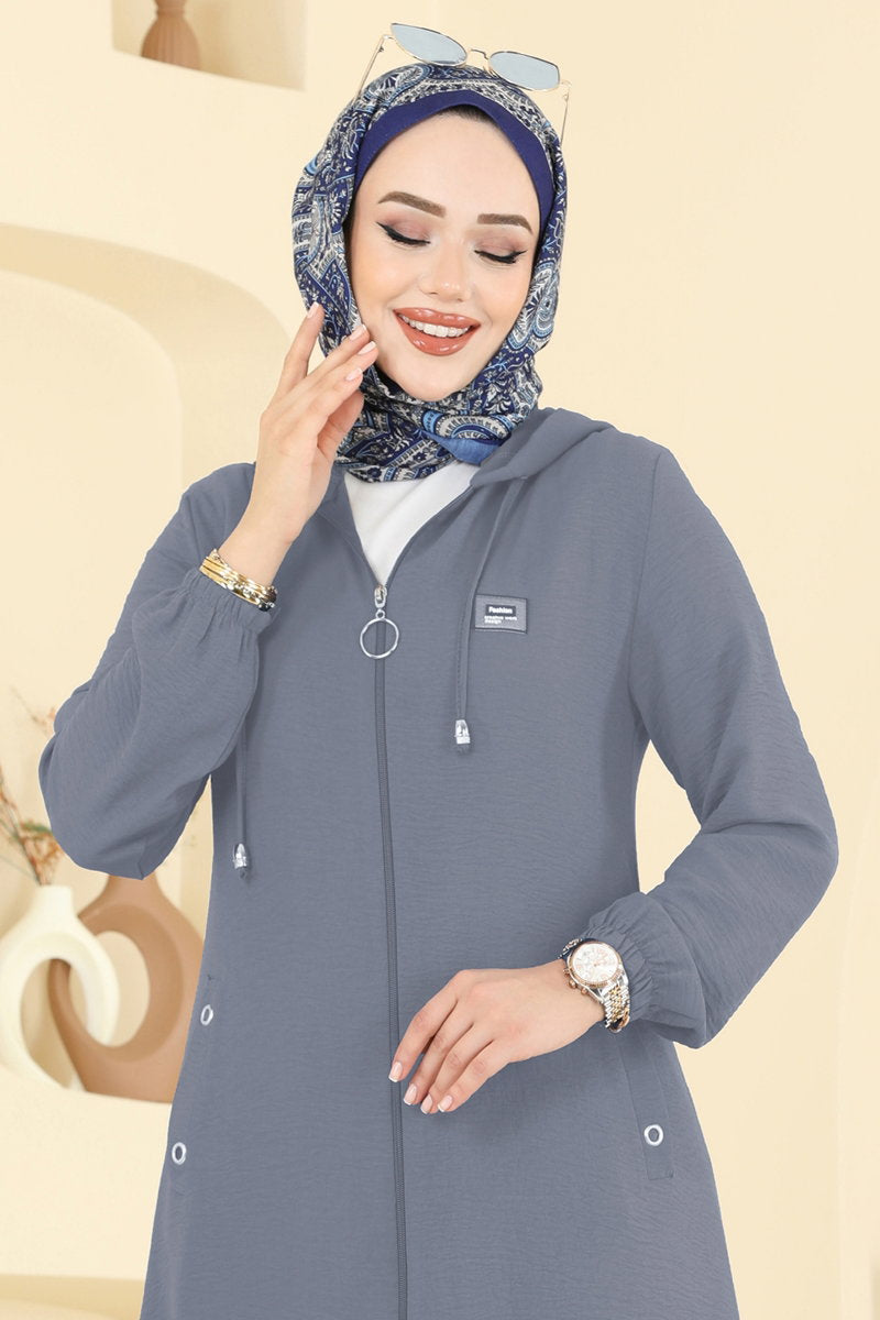 Relaxed Aerobin Cape Coat with Emblem - Dark Grey