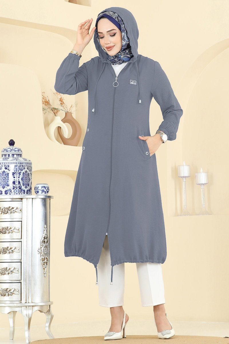 Relaxed Aerobin Cape Coat with Emblem - Dark Grey