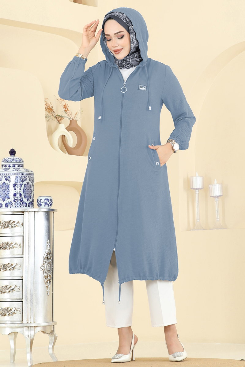 Relaxed Aerobin Cape Coat with Emblem - Blue