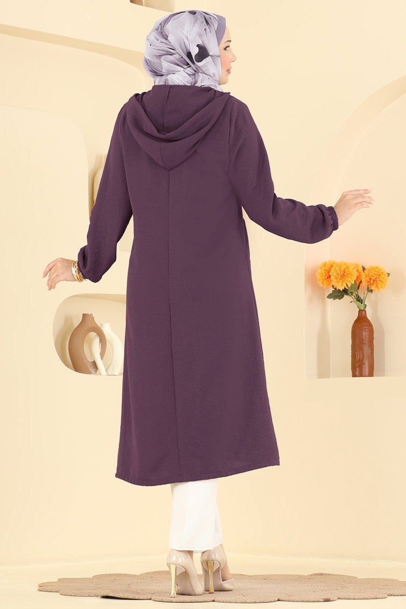 Relaxed Aerobin Cape Coat with Emblem - Plum