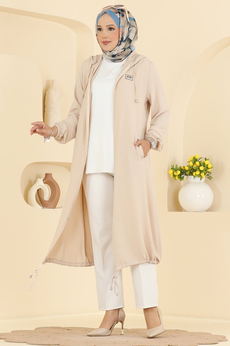 Relaxed Aerobin Cape Coat with Emblem - Stone