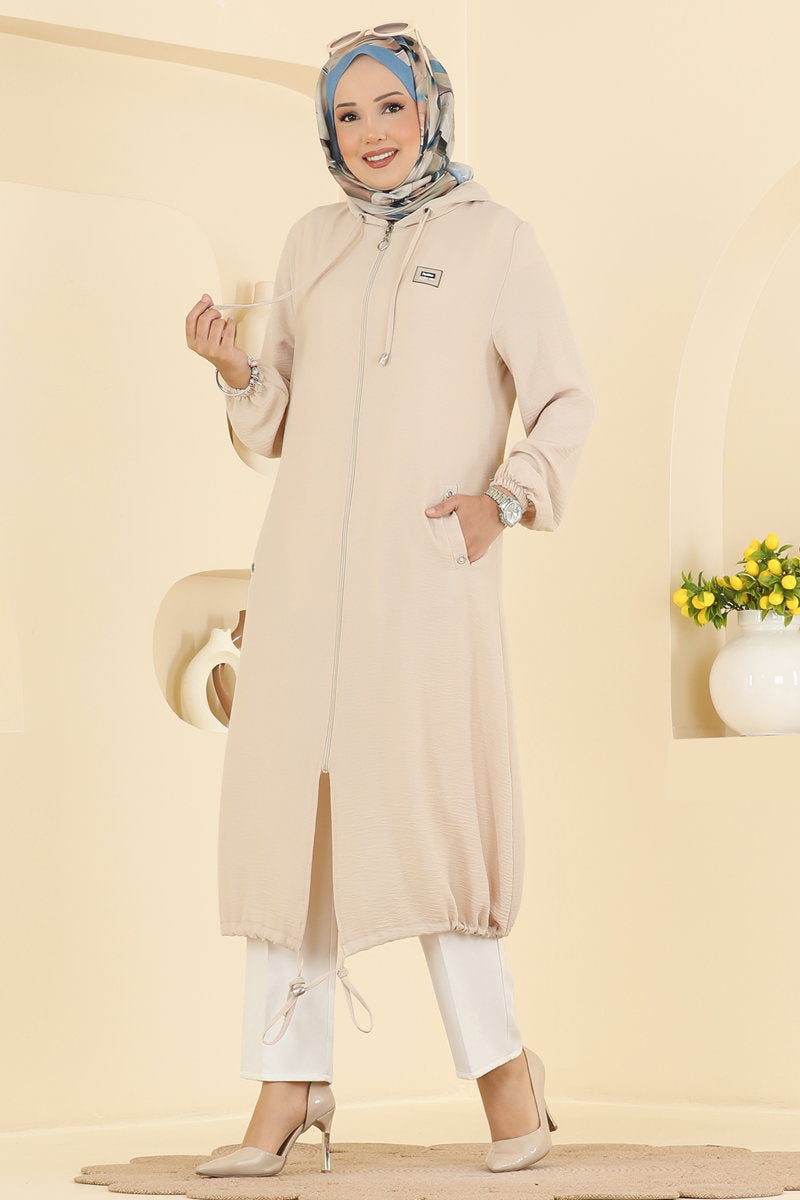 Relaxed Aerobin Cape Coat with Emblem - Stone