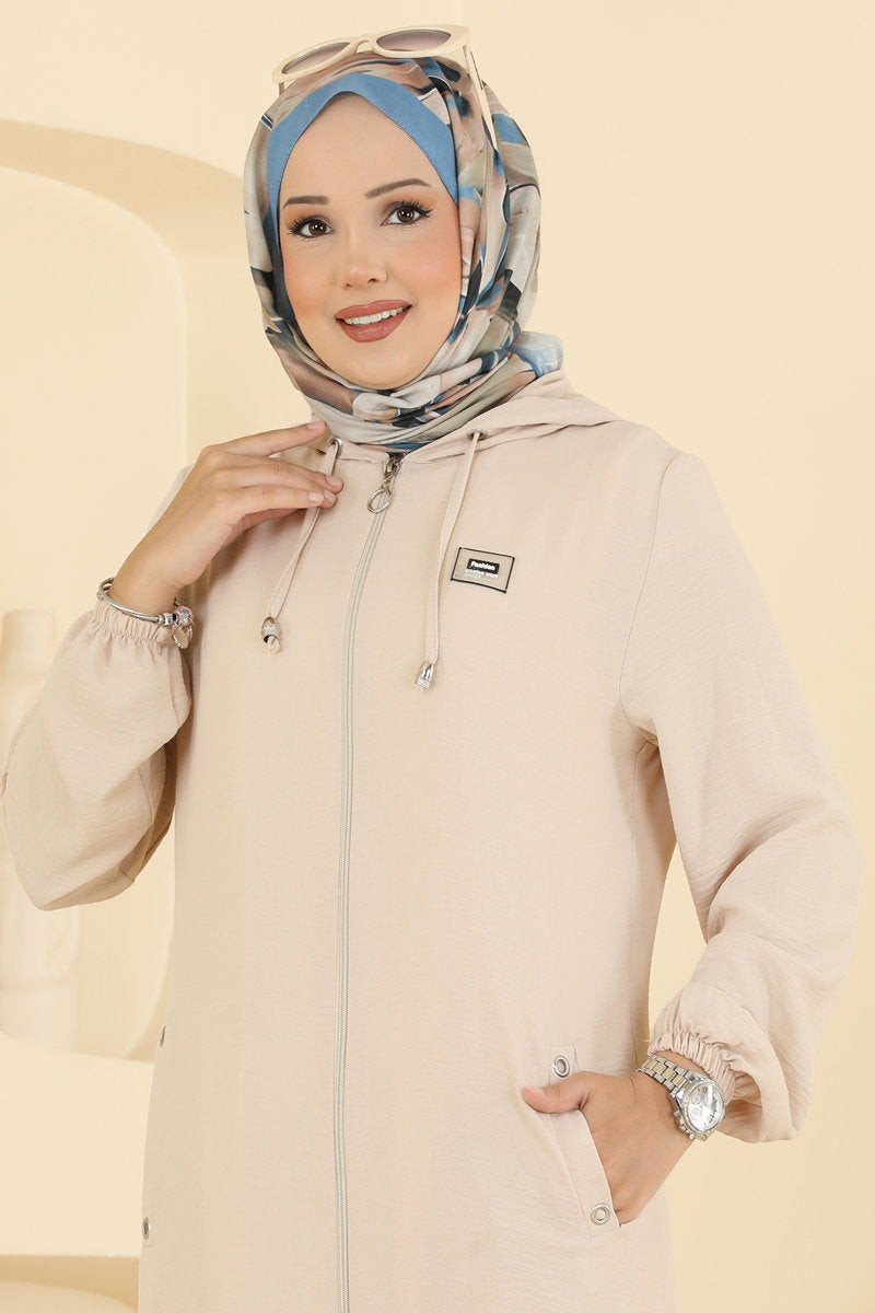 Relaxed Aerobin Cape Coat with Emblem - Stone