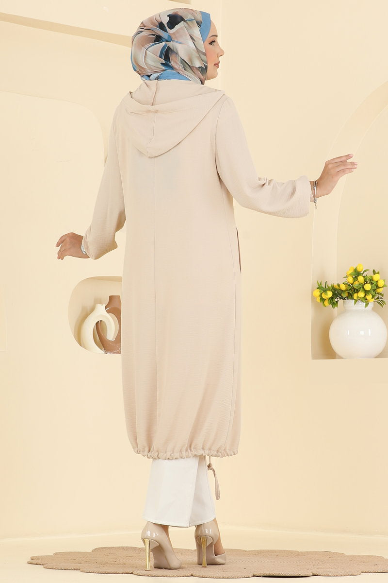 Relaxed Aerobin Cape Coat with Emblem - Stone