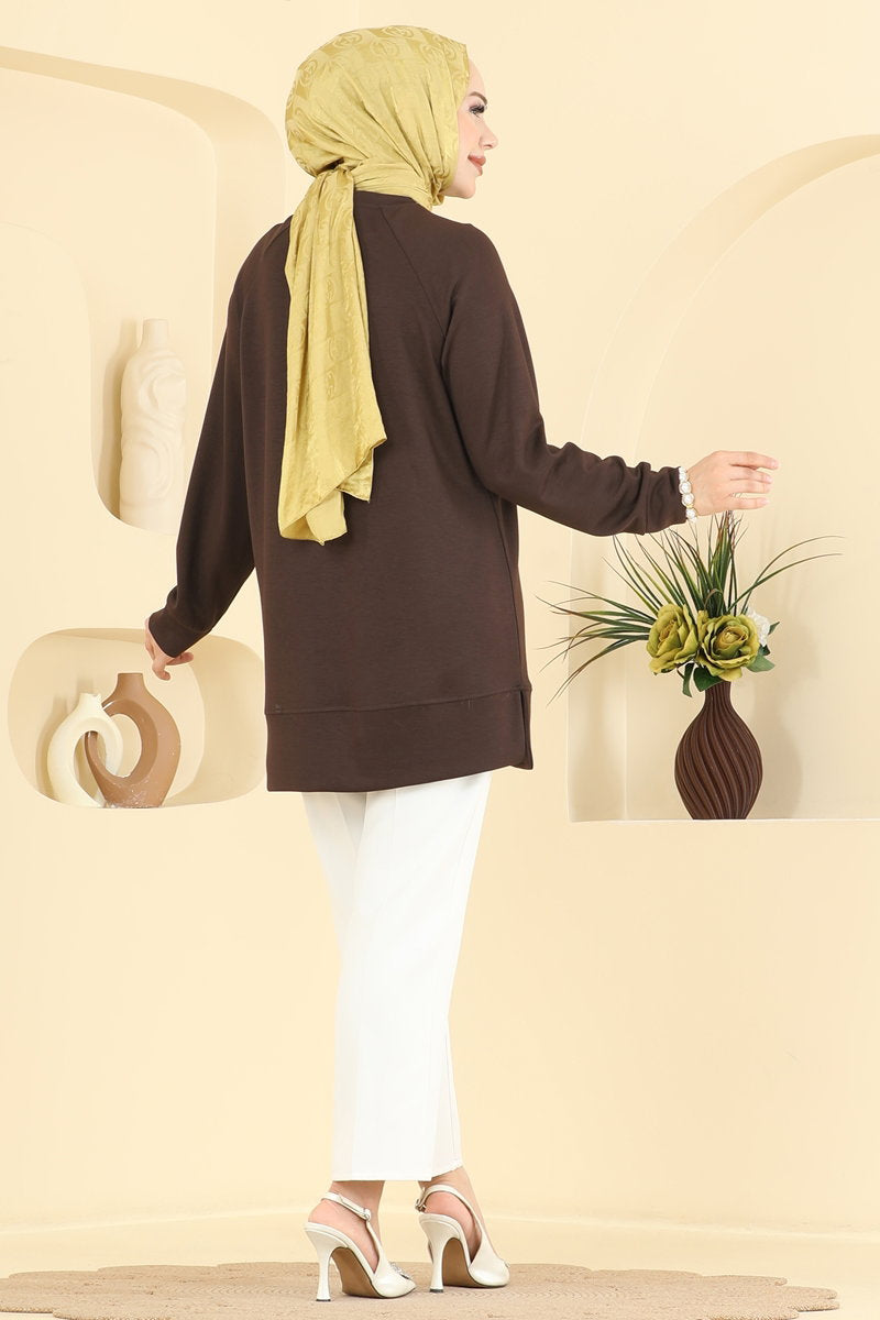 Relaxed Modal Tunic with Emblem - Dark Brown