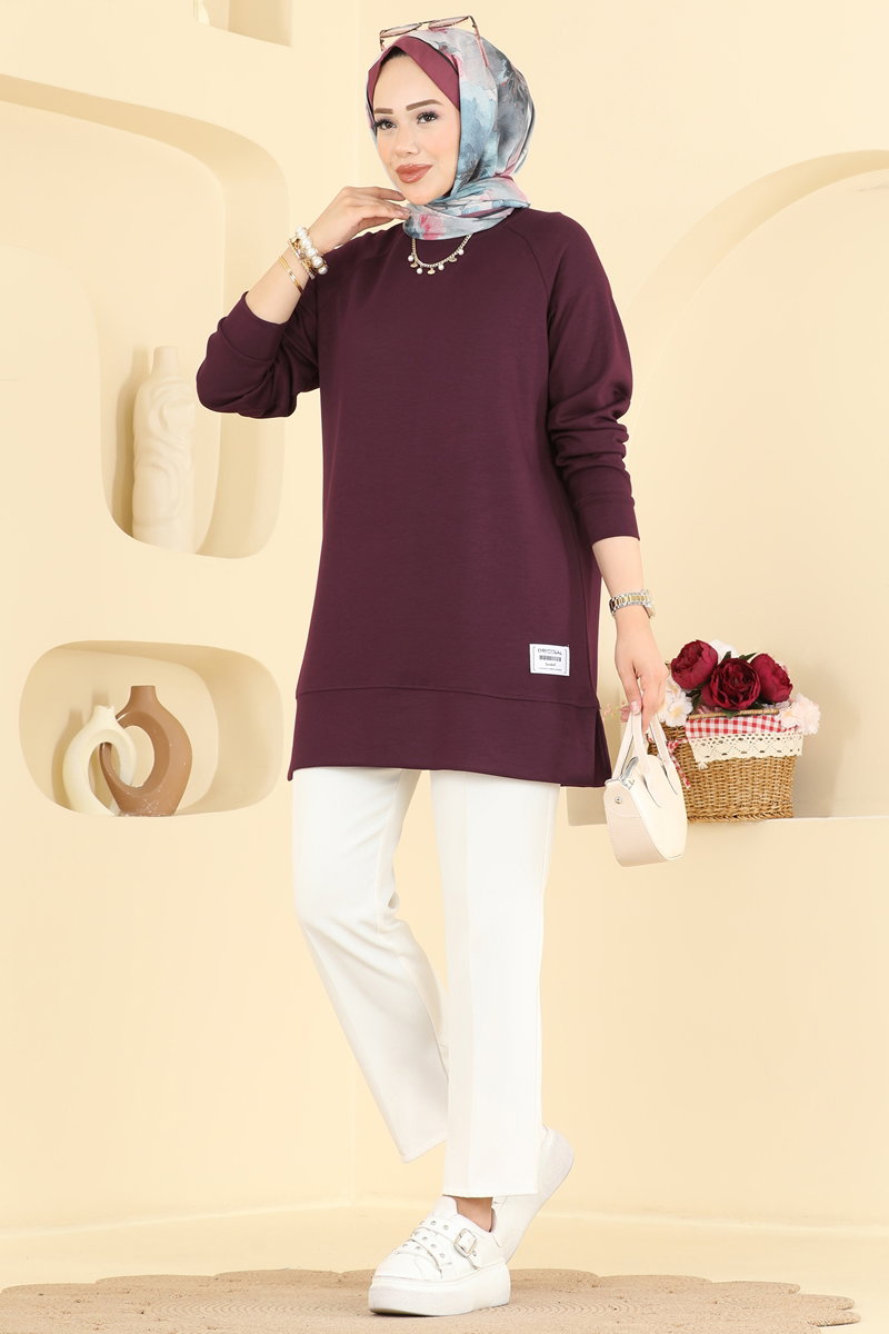 Relaxed Modal Tunic with Emblem - Burgundy
