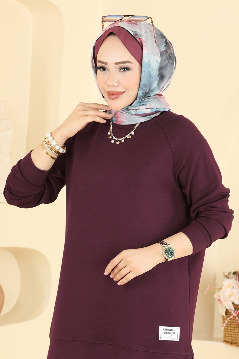 Relaxed Modal Tunic with Emblem - Burgundy